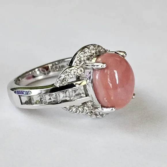 Genuine Peach Opal 🍑 in  Platinum over Sterling Silver Sz 6! NWOT - Picture 2 of 4